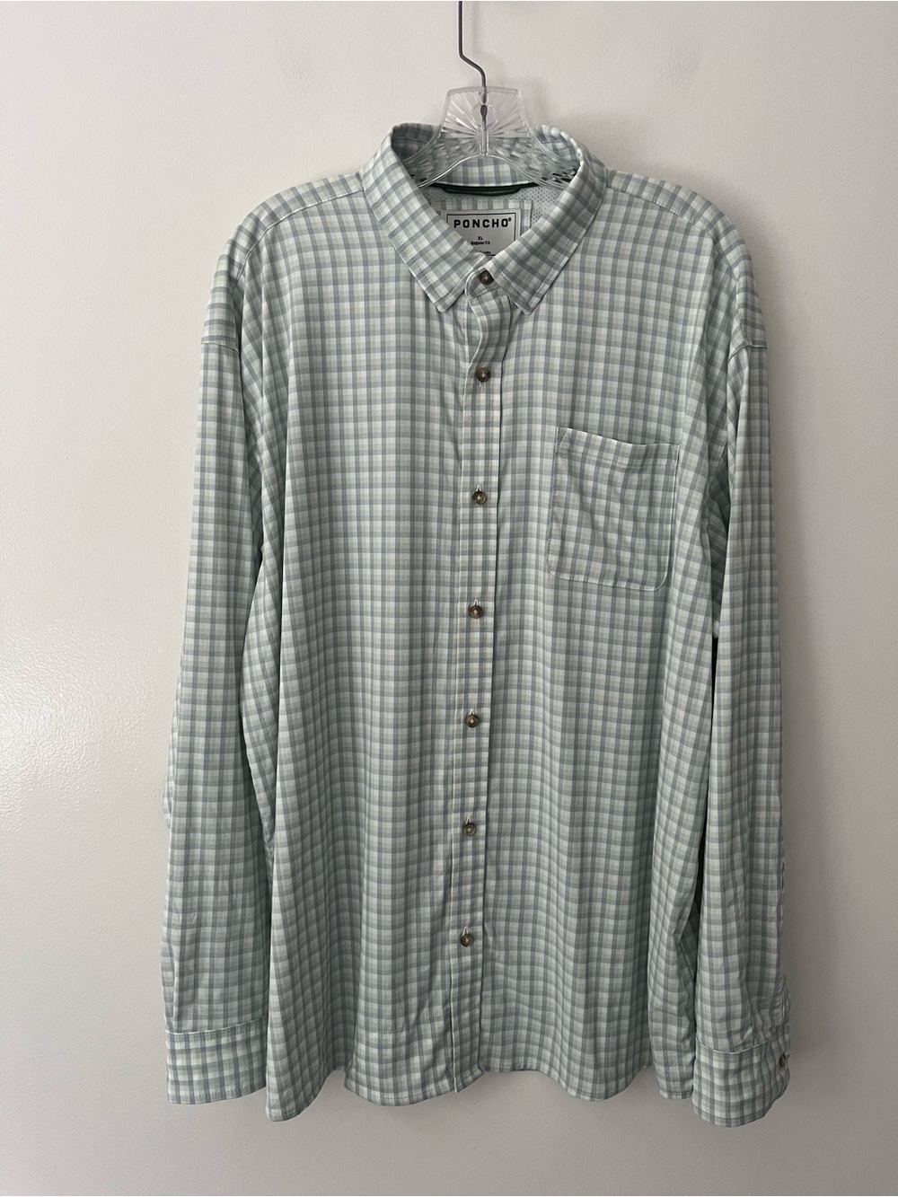 Poncho The Skipjack Long Sleeve Shirt Button Up Green Blue Plaid XL Reg Fit